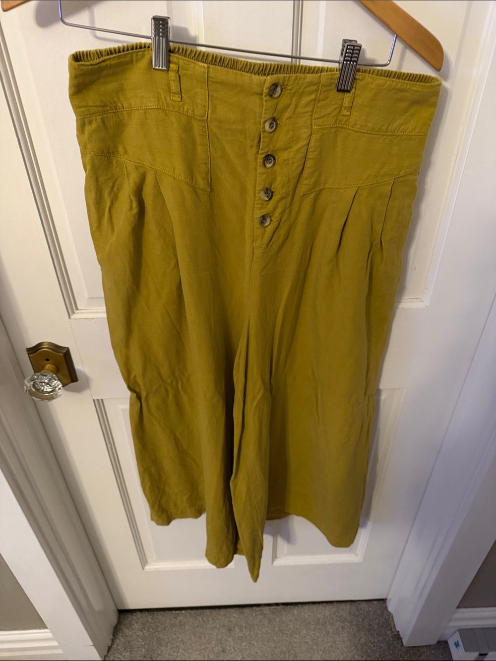 Anthropologie Mustard Button-Front Wide-Leg Bottoms